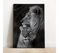 GLWDMH Quadro su tela con leone nero e leonessa innamorati, quadri per camera da letto, poster e stampe, pittura murale per soggiorno（Non incorniciato）