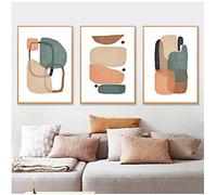 GLWDMH Quadro su tela verde arancione geometrico astratto trio artistico poster e stampe pittura su tela moderna e minimalista - Senza cornice, 3 Pezzi