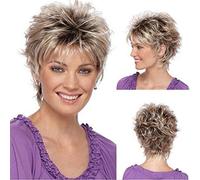 GLXLSBZ Parrucca Donna Capelli Veri Corti Bionda, Parrucca Riccia Ondulata Riccia Resistente al Calore, Capelli Corti Leggermente Ondulati Lady Lady Resistente al Calore per Lady Donna