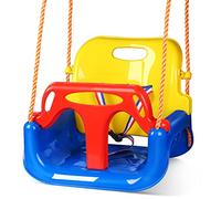 Glymnis Altalena da Giardino 3 in1 per Bambini Seggiolino Altalena Bambini Sedile in Plastica con Corrimano Schienale e Cintura di Sicurezza per Esterno Interno e Neonato (giallo-blu)
