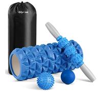 Glymnis Rullo massaggiante 4 in 1 Kit Foam Roller e Baton Massaggio e 2 palle da massaggio rullo in schiuma per massaggio profondo Shaping Yoga (blu)