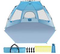 Glymnis Tenda da Spiaggia Quick Up Tenda grande della spiaggia Tenda Spiaggia Familiare Automatica 265 * 250 * 135cm Con tappetini di estensione Protezione UV 50+ Antivento per 4-6 Persone