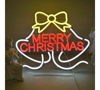 GLYOX Feliz Navidad Signo de neón Bell Led Luces de neón para la decoración de la pared Light Up Signos para el Hogar Navidad Holiday Party Decoraciones Familia Niños Regalos