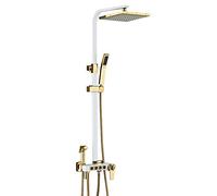 GLYYR 9 Pollici Termostatico Bianco d'oro Quadrato Colonna Doccia Montaggio a Parete 4 Funzione Set Doccia con Soffione a Mano, Soffione Doccia, Rubinetto Vasca, Soffione Bidet