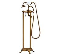 GLYYR Antico Rubinetto per Vasca Cascata Freestanding Miscelatore Vasca da Bagno con Soffione a Mano, Ottone Rubinetto per Vasca da Bagno da Pavimento,Antique Brass c