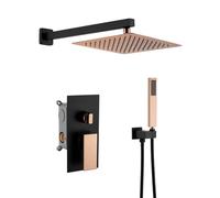 GLYYR Colonna Doccia Incassato Nero Rosa Oro Set Doccia Incasso 2 Funzioni Kit Doccia a Parete con 25 cm Soffione e Doccetta, Corpo Miscelatore Doccia Calda e Fredda Maniglia Unica