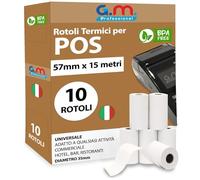 GM 10 Rotoli POS Omologati - mm 57x15 Metri Foro 12 mm - Carta Termica BPA FREE - Rotolini POS Universali, Compatibili con Nexi - 1 Confezione da 10 Rotolini