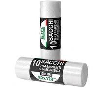 GM 10 Sacchi Trasparenti Super Resistenti 90x120 cm in Plastica LDPE, 120 litri, 70 Grammi a Sacco, Sacchetti indifferenziata, Buste spazzatura, Sacchi immondizia condominiali, 1 Rotolo da 10 Buste