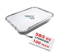 GM - 100 Contenitori Alluminio 2 Porzioni 585 cc con 100 Coperchi Alluminizzati, Vaschette per Alimenti Ideali per Forno, Congelamento, Gastronomia e Asporto Professionale