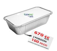 GM - 100 Contenitori Alluminio 2 Porzioni Alta 670 cc con 100 Coperchi Alluminizzati, Vaschette per Alimenti Ideali per Forno, Congelamento, Gastronomia e Asporto Professionale