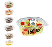 GM 100 Contenitori Ermetici Per Alimenti Ovali 1500cc - Trasparenti Con Coperchio - Contenitore Pranzo In PET Monouso - Made In Italy