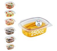 GM 100 Contenitori Ermetici Per Alimenti Ovali 250cc - Contenitori Per Alimenti Trasparenti - Contenitore Ermetico Per Alimenti Con Coperchio - Contenitore Pranzo In PET MONOUSO - Made In Italy