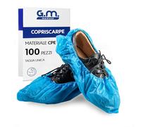 GM - 100 Copriscarpe Monouso in PE 3,2 gr - Calzari usa e getta Impermeabili - Alta Resistenza agli Strappi - Elastico Rinforzato - DPI - Pulizia per la Casa - Giardinaggio - Piscine - Aziende