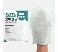 GM 100 Manopole Saponate Monouso di Alta Qualità, Impermeabili all'interno, con Soffice Spugna Esterna, Guanti Saponati Monouso Delicatamente Profumati, Senza Risciacquo, Spugne per Anziani Monouso