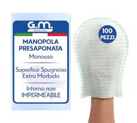 GM 100 PEZZI - Manopole Saponate Monouso di Altissima Qualità (75 gr/mq) con Soffice Spugna, Delicatamente Profumate, Senza Risciacquo, Manopola Presaponata, Guanto per Pulizia Anziani