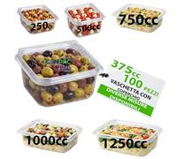 GM 100 Vaschette Quadrate Trasparenti con Coperchio Misura 375cc, Contenitori Ermetici Per Alimenti in PET, Contenitore Ermetico Per Alimenti MONOUSO, Contenitore Pranzo - Made In Italy
