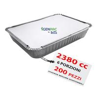 GM - 200 Contenitori Alluminio 6 Porzioni 2380 cc con 200 Coperchi Alluminizzati, Vaschette Extra Capienti Ideali per Forno, Congelamento, Gastronomia, Catering e Asporto Professionale
