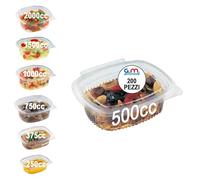GM 200 Contenitori Ermetici Ovali 500cc - Trasparenti Per Alimenti Con Coperchio - Pranzo In PET MONOUSO - Made In Italy