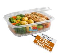 GM 200 Pezzi Contenitori Ermetici per Alimenti Caldi con Coperchio, Formato 750 ml, Vaschette Termiche con chiusura Ermetica Salvaliquidi, Utilizzabili in Forno Microonde, Congelatore, Riutilizzabili