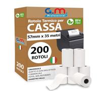 GM 200 Rotolini Cassa Omologati - 57mm x 35 metri Termica Fiscale BPA FREE - Carta Termica Per copia scontrini - Rotoli Termici 57x35, 20 Confezioni da 10 Rotolini Cassa, Registratore di Cassa Fiscale