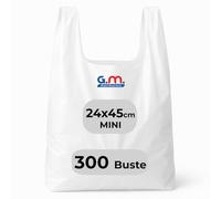 GM 300 Buste Spesa 24x45 cm Biodegradabili e Compostabili Bianche con Manico, Shopper Resistenti per Negozi, Mercati, Attività Commerciali e Consegne (Misura Mini)