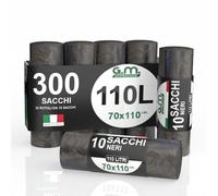 GM 300 Sacchi Spazzatura 70x110 cm, Colore NERO, Capacità 110 Litri, Antigoccia, Sacchetti per Raccolta Indifferenziata, Fatti in plastica LDPE Made in Italy, 30 Rotoli da 10 Pezzi