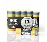 GM 300 Sacchi Spazzatura Con Maniglie 70x100 cm, Colore GIALLO, Capacità 110 Litri, Antigoccia, Sacchetti per Raccolta Differenziata, Fatti in plastica LDPE Made in Italy, 30 Rotoli da 10 Pezzi