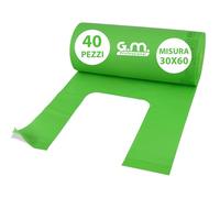 GM - 40 Buste Shopper Bio Verdi 30x60 cm con Manico, 1 Rotolo Compostabile Resistente per Ortofrutta, Busta Spesa e Raccolta Umido, Sacchetti Idonei al Contatto Alimentare