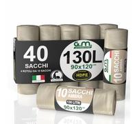 GM 40 Sacchi Ambra Trasparenti Grandi Resistenti misura 90x120 cm in Plastica HDPE, 130 litri, Sacchetti indifferenziata, Buste spazzatura, Bustoni immondizia condominiali, 4 Rotoli da 10 Buste