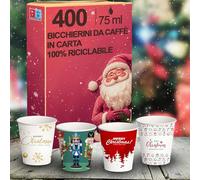 GM 400 Bicchierini di Carta da Caffe Natalizi 75 ml (4 fantasie) bicchierini monouso, biodegradabili Ecologici Monouso Piccoli Asporto Bevande Calde senza perdite