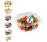 GM 50 Contenitori Ermetici Per Alimenti Ovali 2000cc - Trasparenti Con Coperchio - Contenitore Pranzo In PET Monouso - Made In Italy