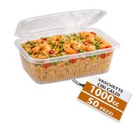 GM 50 Pezzi Contenitori Ermetici per Alimenti Caldi con Coperchio, Formato 1000 ml, Vaschette Termiche con chiusura Ermetica Salvaliquidi, Utilizzabili in Forno Microonde, Congelatore, Riutilizzabili