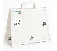 GM - 50 Shopper Asporto in Carta 36+24x30h cm Bianche - Varie Misure Disponibili, Borse di carta con Base Larga e Manici in Carta, Buste per Asporto Cibo, Bevande, Sacchetti Ristoranti e Take Away