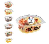 GM 50 Vaschette per Alimenti Riutilizzabili con Coperchio Ovali Trasparenti in Pet Misura 1000 cc Contenitori con Coperchio Unito Trasparente Vaschette per Alimenti Riutilizzabili Chiusura ermetica