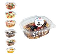 GM 50 Vaschette per Alimenti Riutilizzabili con Coperchio Ovali Trasparenti in Pet Misura 500 cc Contenitori con Coperchio Unito Trasparente Vaschette per Alimenti Riutilizzabili Chiusura ermetica