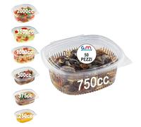 GM 50 Vaschette per Alimenti Riutilizzabili con Coperchio Ovali Trasparenti in Pet Misura 750 cc Contenitori con Coperchio Unito Trasparente Vaschette per Alimenti Riutilizzabili Chiusura ermetica