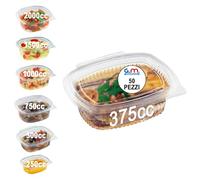 GM 50 Vaschette per Alimenti Usa e Getta con Coperchio Ovali Trasparenti in Pet Misura 375 cc Contenitori con Coperchio Unito Trasparente Vaschette per Alimenti Usa e Getta Chiusura ermetica