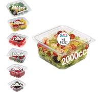 GM 50 Vaschette PET 2000 cc Chiusura Ermetica con Coperchio Attaccato - Vaschette Trasparenti Alimentari per Congelatore e Microonde - BPA Free, Riutilizzabili - 18x17x8 cm, Lunch Box, Gastronomia