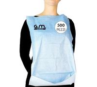 GM 500 Pezzi - Bavagli Per Anziani Monouso in Carta, 2 Veli, Color Turchese, Comodo, Con Tasca per Mangiare, Impermeabile
