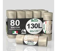 GM 80 Sacchi Ambra Trasparenti Grandi Resistenti misura 90x120 cm in Plastica HDPE, 130 litri, Sacchetti indifferenziata, Buste spazzatura, Bustoni immondizia condominiali, 8 Rotoli da 10 Buste