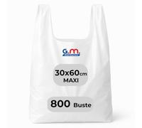 GM 800 Buste Spesa 30x60 cm Biodegradabili e Compostabili Bianche con Manico, Shopper Resistenti per Negozi, Mercati, Attività Commerciali e Consegne (Misura Maxi)