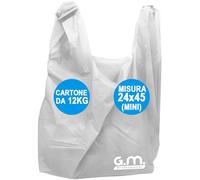 GM - Kg.12 Buste Spesa Biodegradabili con Manico, Mis.24x45, Circa 1500 Buste, Shopper Bianche Compostabili Per Alimenti, Sacchetti Extra Resisenti, (Misura MINI)