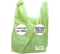 GM - Kg.12 Buste Spesa Biodegradabili con Manico, Mis.29x52, Circa 900 Pezzi Totali, Shopper Verde BIO Compostabili Per Alimenti, Sacchetti Extra Resisenti (Misura MEDIA)