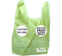 GM - Kg.24 Buste Spesa Biodegradabili con Manico, Mis.34x65, Circa 816 Buste, Shopper Verde BIO Compostabili Per Alimenti, Sacchetti Extra Resisenti, Buste per Rifiuti Organici (SUPER MAXI)