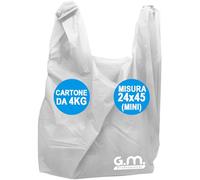 GM - Kg.4 Buste Spesa Biodegradabili con Manico, Mis. 24x45, Circa 350 Pezzi Totali, Shopper Bianche Compostabili Per Alimenti, Sacchetti Extra Resisenti, (Misura MINI)