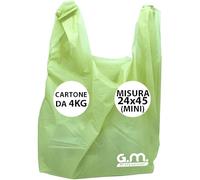 GM - Kg.4 Buste Spesa Biodegradabili con Manico, Mis.24x45, Circa 350 Pezzi Totali, Shopper Verde Bio Compostabili Per Alimenti, Sacchetti Extra Resisenti, Buste per Rifiuti Organici,(Misura MINI)