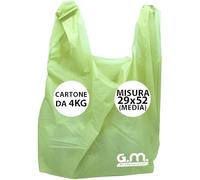 GM - Kg.4 Buste Spesa Biodegradabili con Manico, Mis.29x52, Circa 300 Pezzi Totali, Shopper Verde BIO Compostabili Per Alimenti, Sacchetti Extra Resisenti, Buste per Rifiuti Organici,(Misura MEDIA)