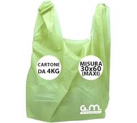 GM - Kg.4 Buste Spesa Biodegradabili con Manico, Mis.30x60, Circa 150 Pezzi a Scatola, Shopper Verde BIO Compostabili Per Alimenti, Sacchetti Extra Resisenti, Buste per Rifiuti Organici (Misura MAXI)