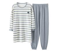 GMAYO Camicia da Notte,Pigiama a Maniche Lunghe Set Cotone Pigiameria Grandi Vestiti Oversize per la casa Stripe Casual Women