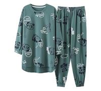 GMAYO Camicia da Notte,Pigiama a Maniche Lunghe Set Cotone Pigiameria Grandi Vestiti Oversize per la casa Stripe Casual Women